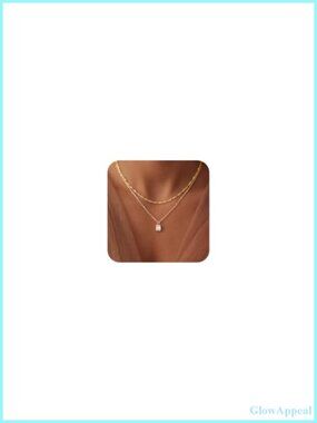14K Gold Plated Layered Necklace Set CZ Pendant